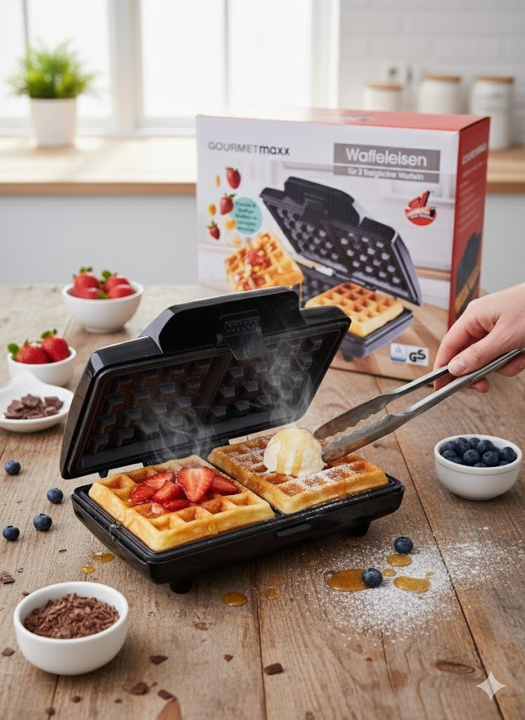 GOURMETmaxx Waffeleisen für 2 Belgische Waffeln – 750 W,...